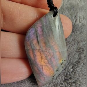 Pink and Orange Sunset Flash Labradorite Pendant Cord Necklace